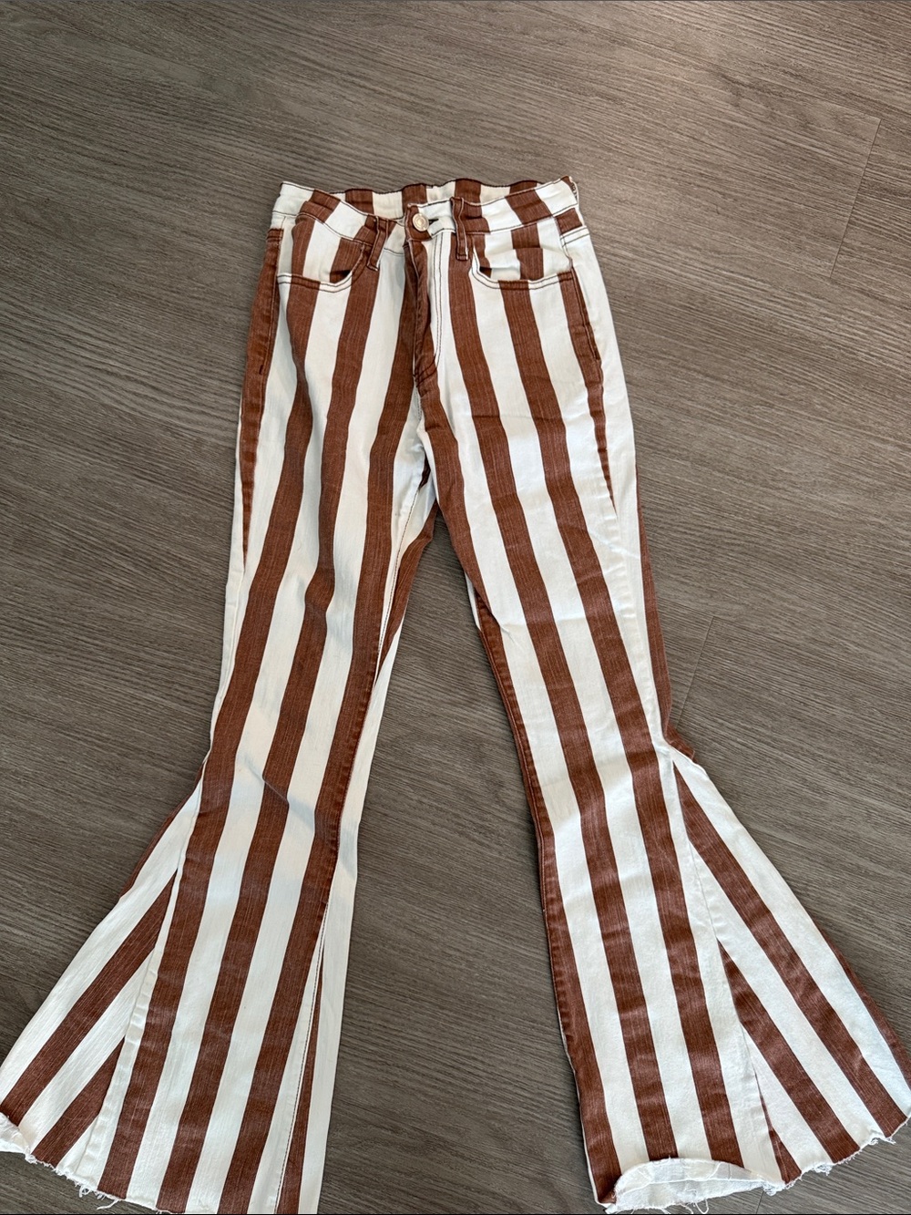 Striped Brown and White Flared Jeans